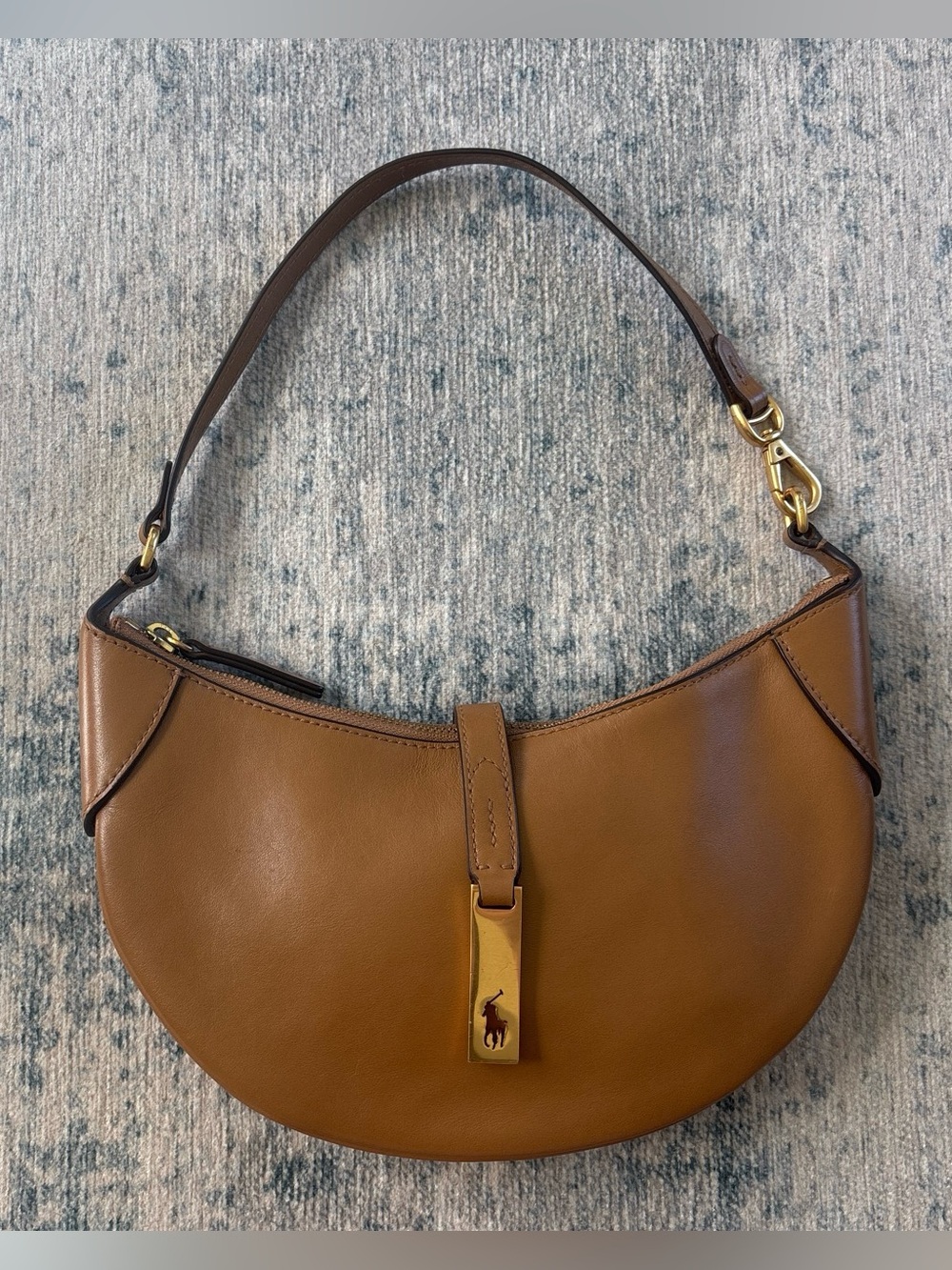 Ralph Lauren Polo ID calfskin leather Bag Tan Brown Authentic